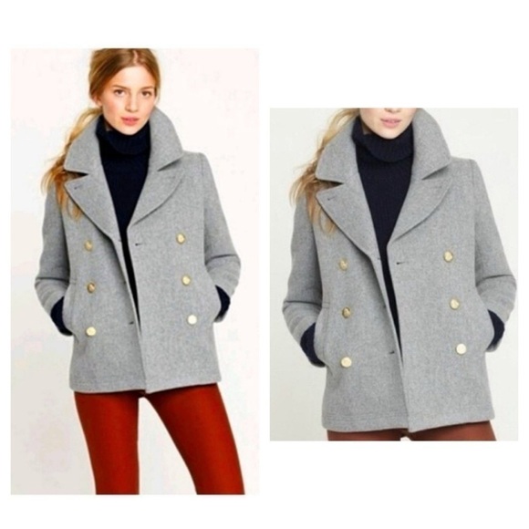 J. Crew Stadium Cloth Nello Gori Pea Coat Double Breasted Gold Buttons size 6 T - Picture 1 of 14